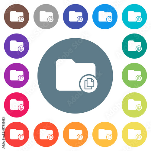 Copy directory flat white icons on round color backgrounds