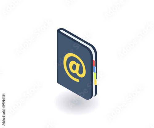 Address book icon, vector illustration in flat isometric 3D style.