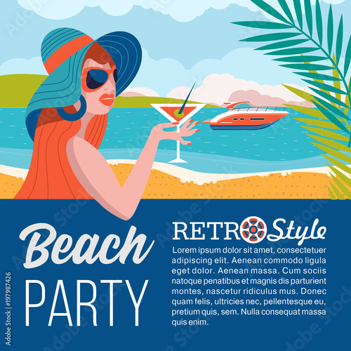 Retro party. Beach party.  Vector illustration.