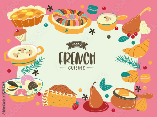 French cuisine, different dishes. A great set of vector dishes.