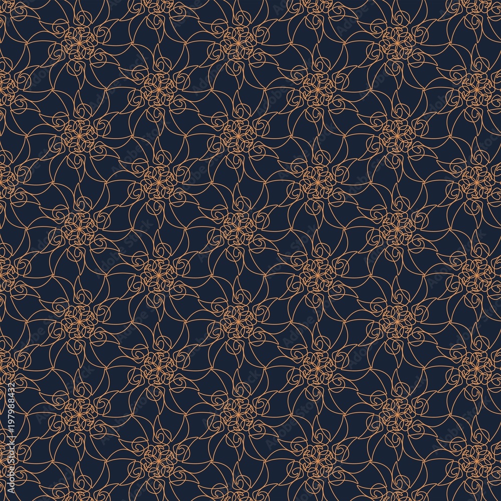 Geometric contour pattern on blue background. Hand drawn abstract texture