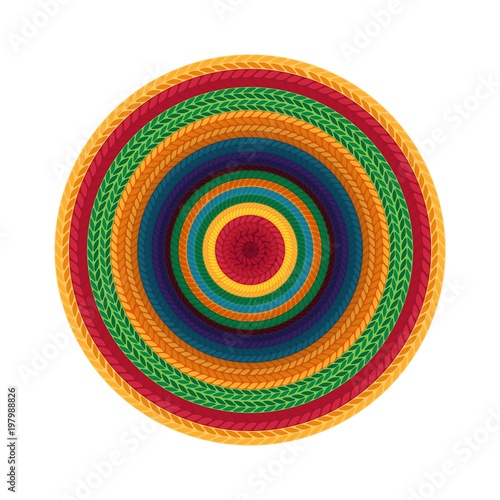 Sombrero, mexican hat isolated. Top view. Vector illustration.