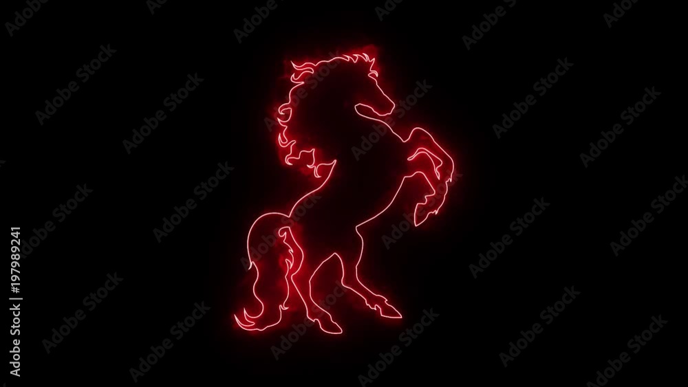 Red Neon Horse Rearing in the Wind Animated Logo Loopable Red Neon Horse Rearing in the Wind Animated Logo Loopable