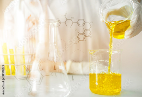 Oil pouring, Formulating the chemical for medicine,Laboratory research, dropping liquid to test tube