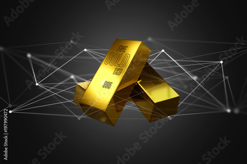 Gold bullion shinning in front of connection - 3d render photo