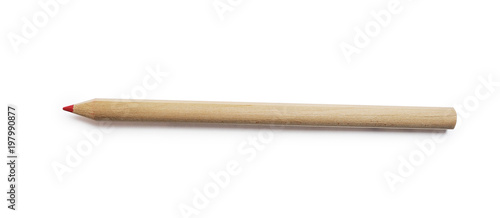 Closeup to natural wooden pencil, isolated clipping mask on white background, top view