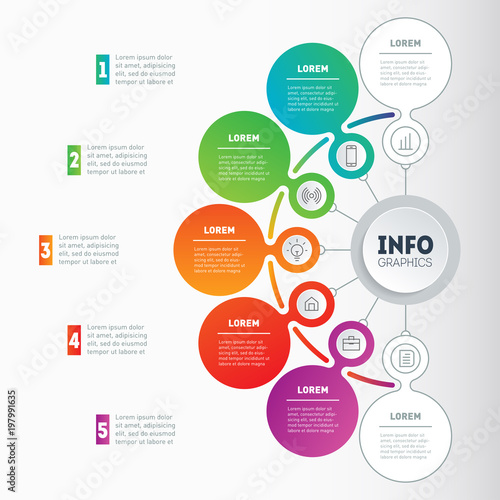 Vector infographic of technology or education process. Business concept with 5 options. Annual report. Web Template of a info chart, diagram or presentation with icons.