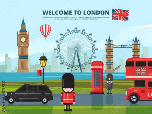 Background vector illustration with london urban landscape. England and uk landmarks