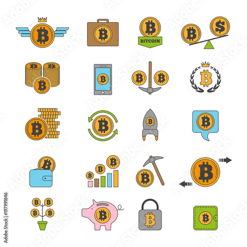Icon set of crypto business. Bitcoin and others alt coins from blockchain technology