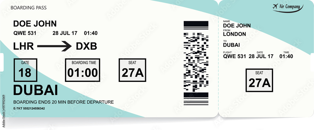 Pattern of airline boarding pass ticket. Concept of travel, journey or ...