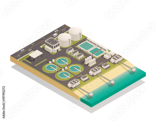 Surface Water Purification Isometric Composition