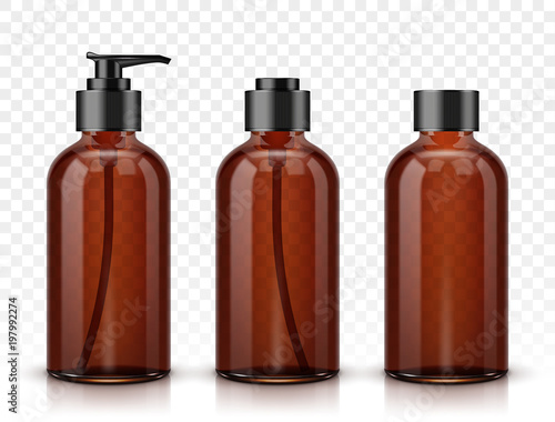 Brown cosmetic bottles isolated on transparent background