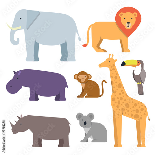 Wild animals in flat style. Vector pictures collection