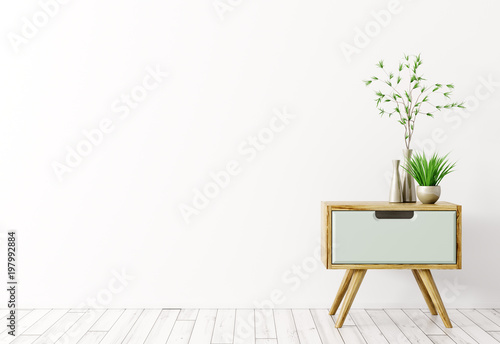 Interior with wooden side table 3d render photo