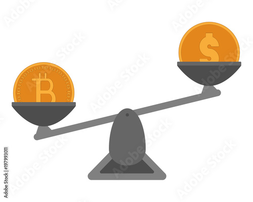 libra with bitcoin crypto-currencies coins and dollar coins photo