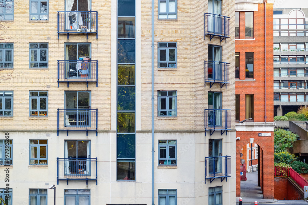 Fototapeta premium Facade of modern apartments around Barbican area in London