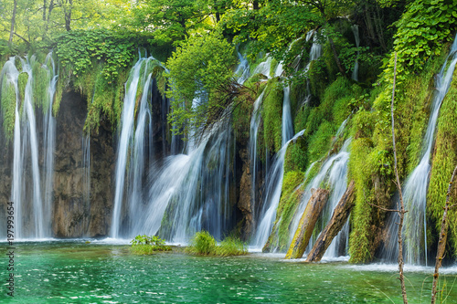 beautiful waterfalls in Plitvice Lakes National Park  Croatia