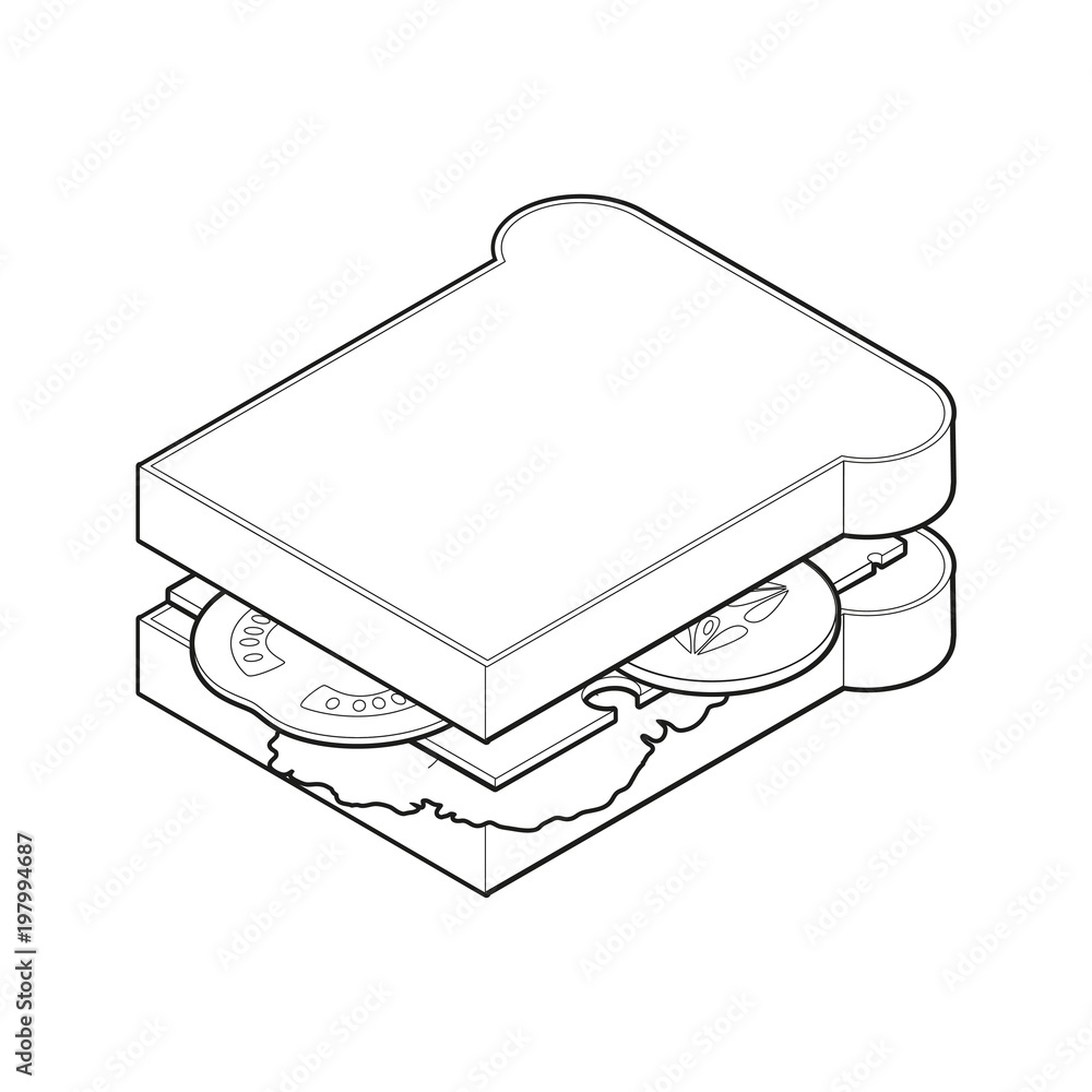 Sandwich isometric style icon coloring book, fastfood concept illustration Sandwich isometric style icon coloring book, fastfood concept illustration