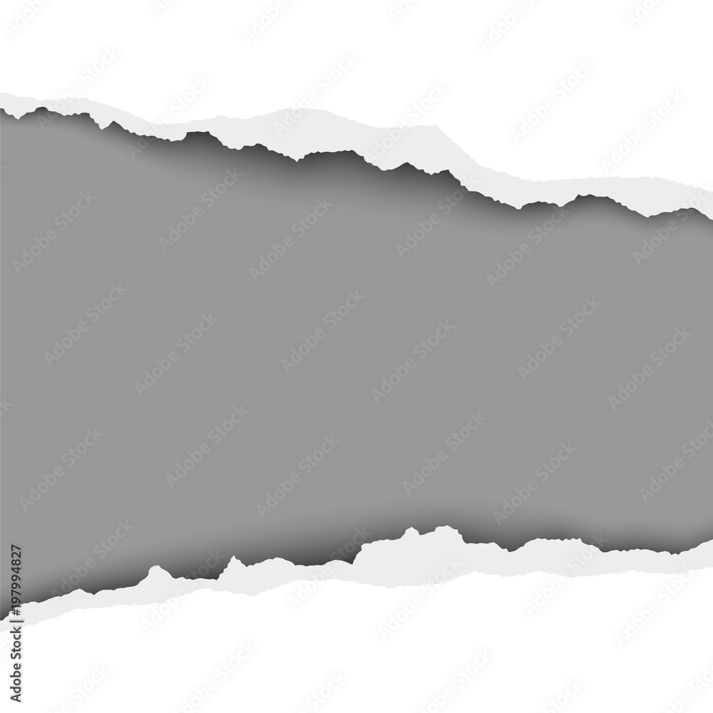 Vector snatched middle of white paper with torn edges, soft shadow and dark gray background. Damaged sheet for banner, ad and other aims. Template paper design. Vector snatched middle of white paper with torn edges, soft shadow and dark gray background. Damaged sheet for banner, ad and other aims. Template paper design.