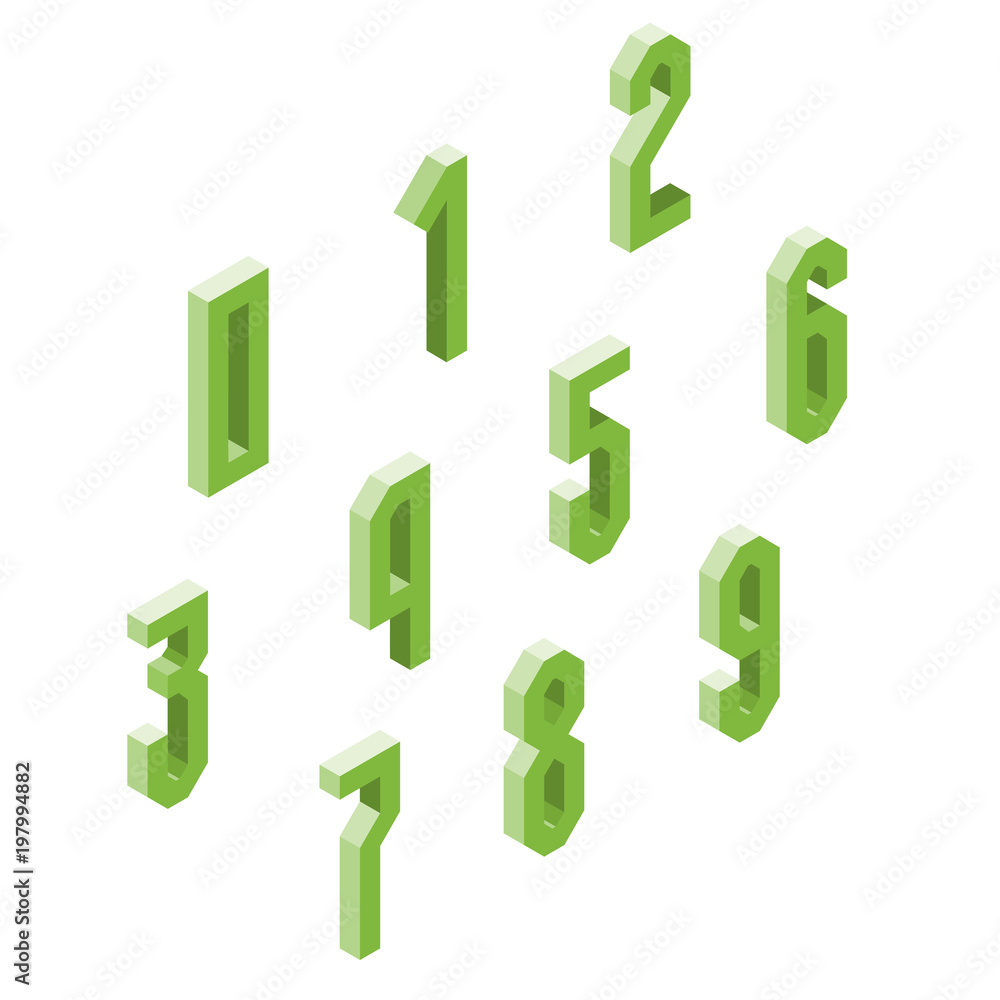 Set of isometric numbers icons, 3d characters Set of isometric numbers icons, 3d characters