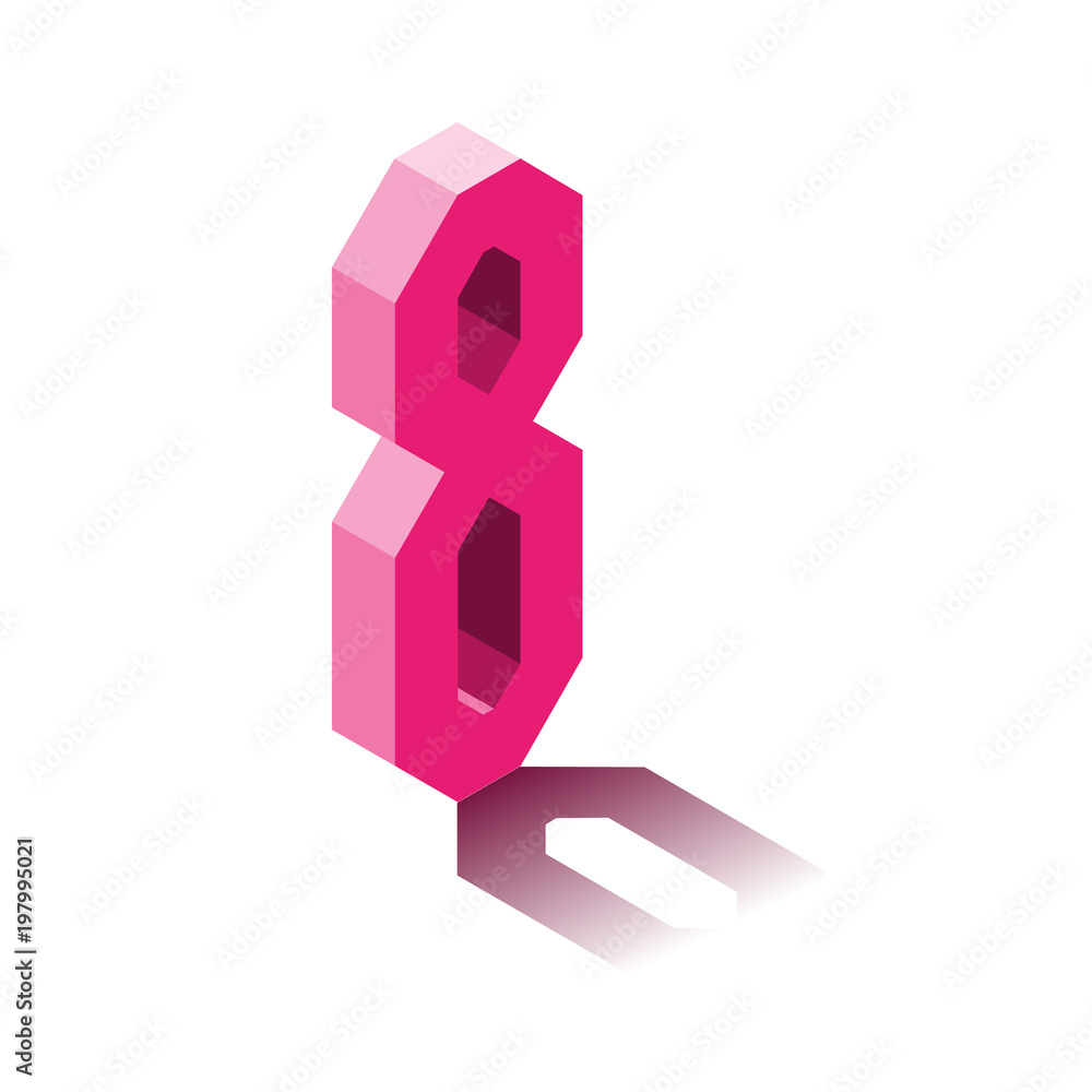 Isometric eilght pink icon, 3d character with shadow Isometric eilght pink icon, 3d character with shadow