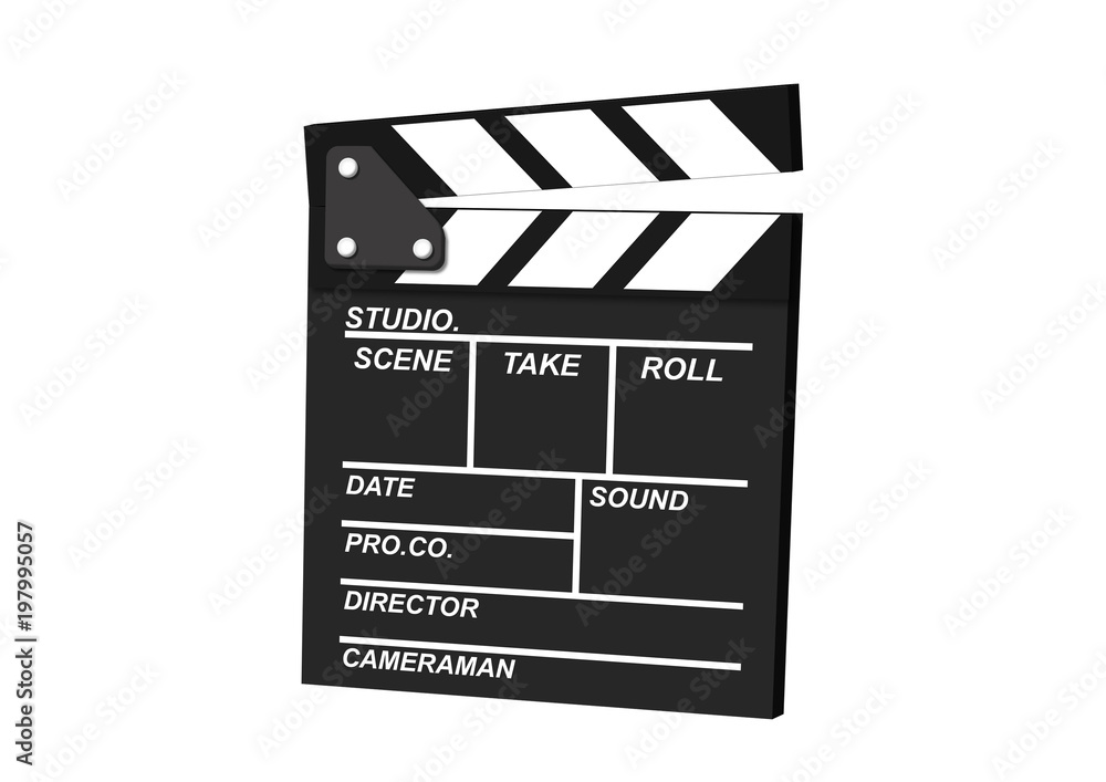movie clapper board isolated on white background with clipping path. film movie maker and production concept