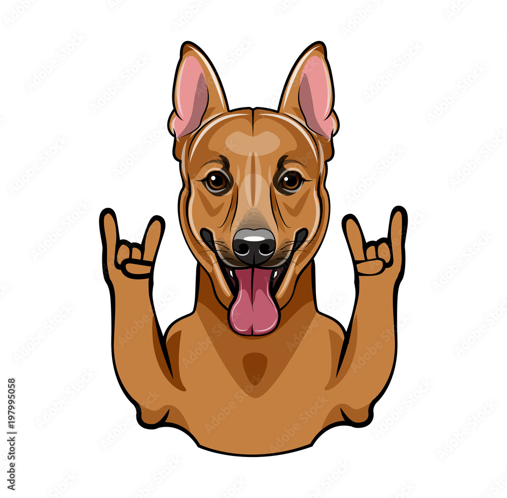 Shepherd Dog with horns gesture. Rock gesture.  illustration.