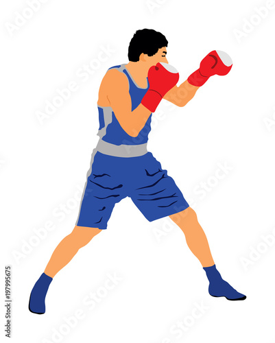 Boxer in ring vector illustration isolated on white background. 