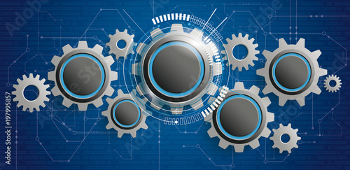 Futuristic Gear Wheels Circuit Board Banner