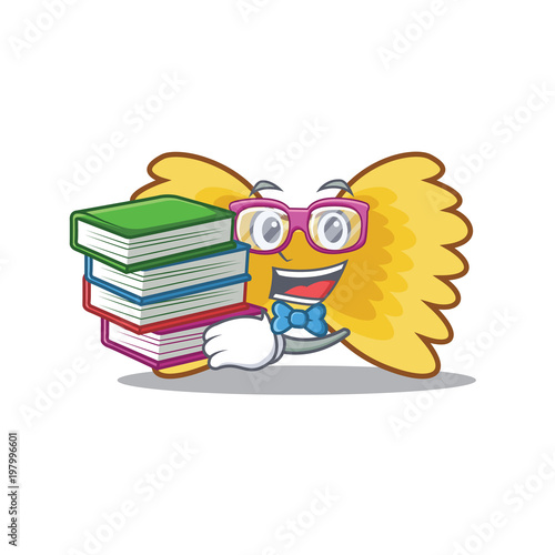 Student with book Farfalle pasta mascot cartoon
