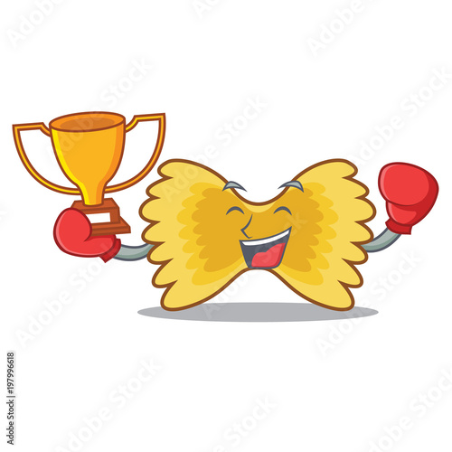 Boxing winner Farfalle pasta mascot cartoon