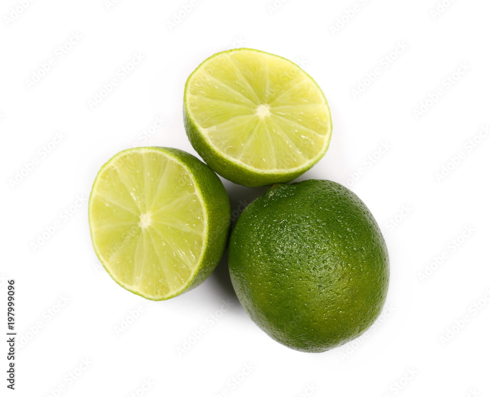 Lime slices isolated on white background, top view Lime slices isolated on white background, top view