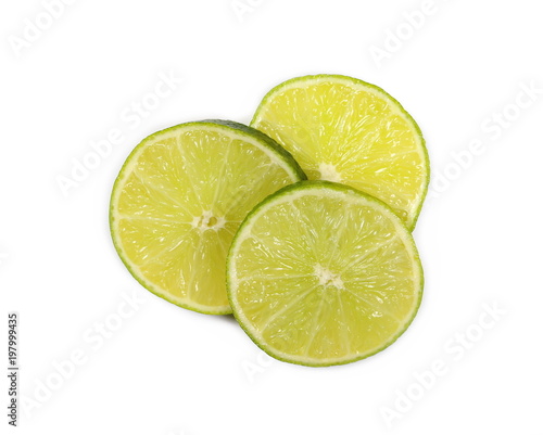 Lime slices isolated on white background, top view
