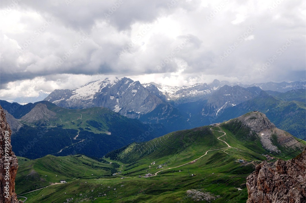 Langkofelscharte mit Blick auf die Steinernde Stadt