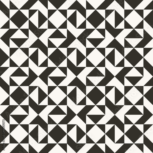 Black and white abstract geometric quilt pattern. High contrast geometric background with triangles. Simple colors - easy to recolor. Minimal background. Vector illustration.