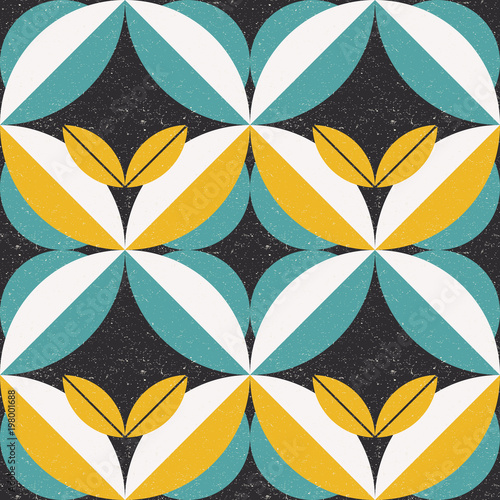 Modern vector abstract seamless geometric pattern with semicircles and circles in retro scandinavian style.