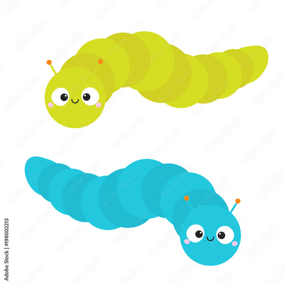 Caterpillar insect icon set. Baby collection. Crawling catapillar bug ...