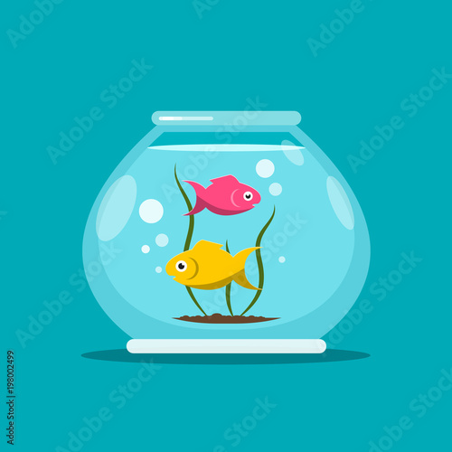 Fish in Fishbowl. Aquarium Vector Illustration.
