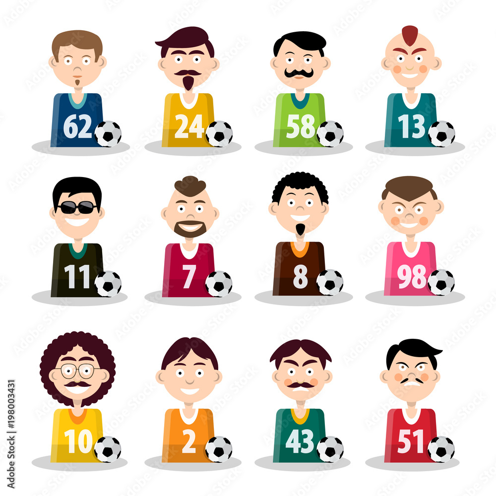 Football Team. Vector Soccer Players Icons Isolated on White Background. Football Team. Vector Soccer Players Icons Isolated on White Background.