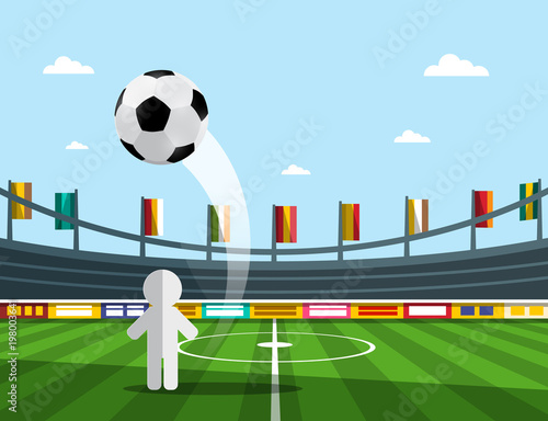 Vector Soccer Player on Championship with Ball on Stadium