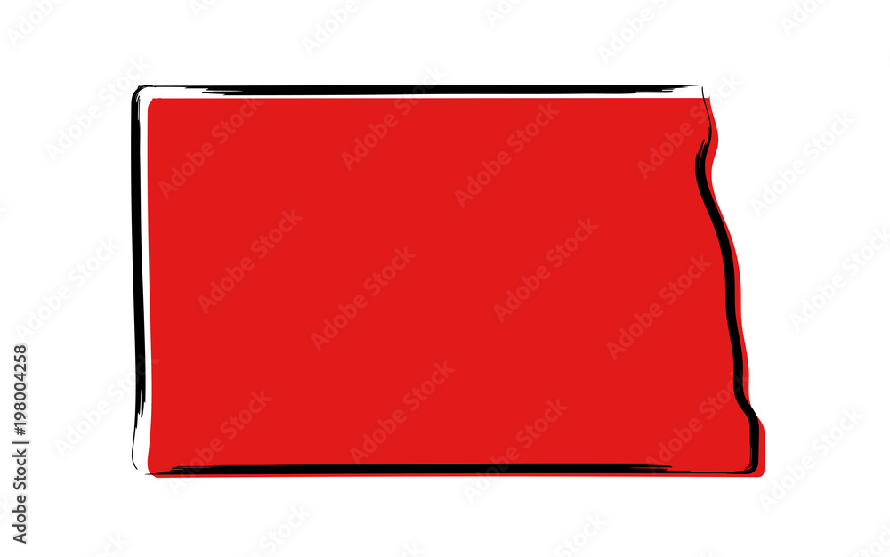 Stylized red sketch map of North Dakota Stylized red sketch map of North Dakota