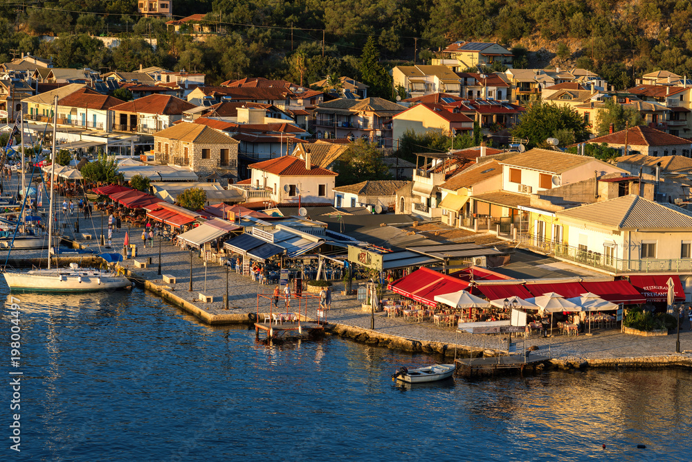 Panorama of the center of the town of Sivota in Greece