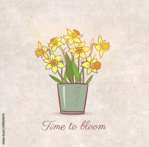Fototapeta Naklejka Na Ścianę i Meble -  Bouquet of yellow daffodiles on vintage background