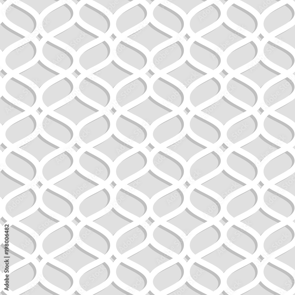 Fototapeta premium Gray and white laser cut paper geometric lacy seamless pattern, vector