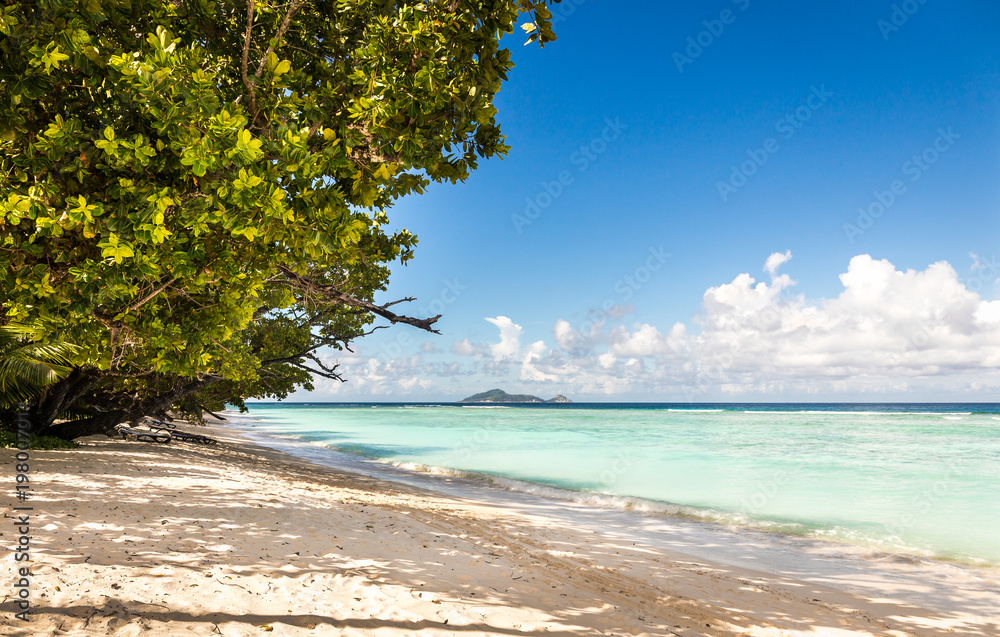 Paradise sandy beach on Silhouette Island, Seychelles Paradise sandy beach on Silhouette Island, Seychelles