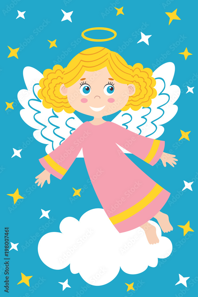girl angel on the cloud - vector illustration, eps