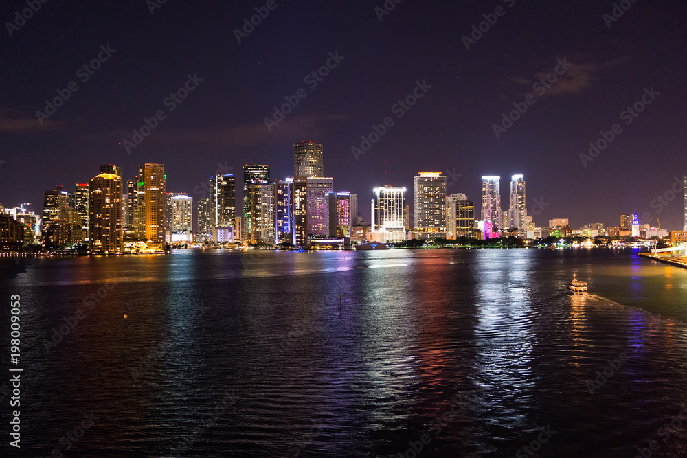 Miami, Florida, USA skyline on Biscayne Bay. glowing view of Miami downtown