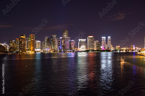 Miami, Florida, USA skyline on Biscayne Bay. glowing view of Miami downtown
