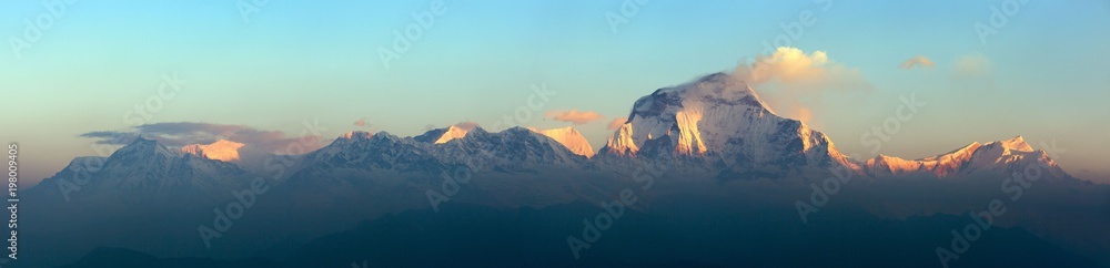 Mount Dhaulagiri morning panoramic view - obrazy, fototapety, plakaty 