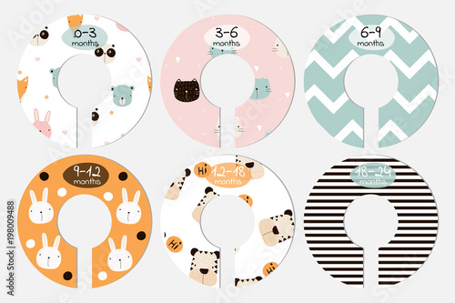 Set of baby closet dividers. Vector hand drawn illustration.